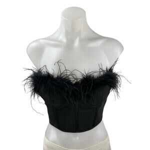 Superdown Ramona Black Feather Strapless Sleeveless Bandeau Corset Bustier Top S